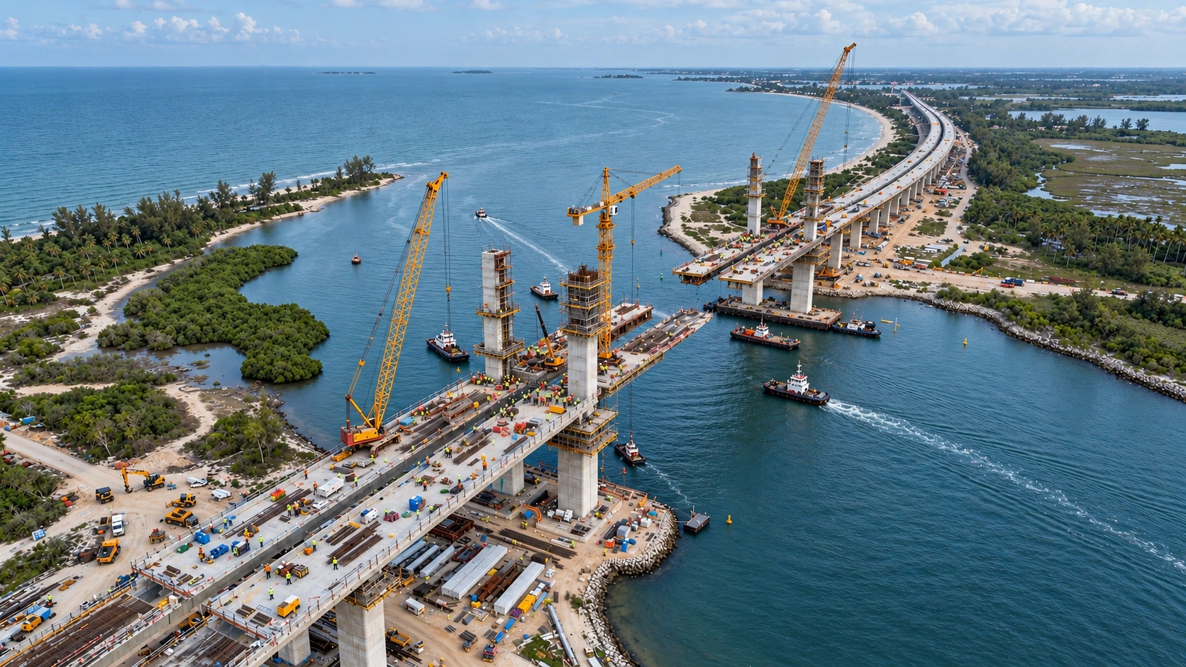 Illustrative scene of a bridge under construction